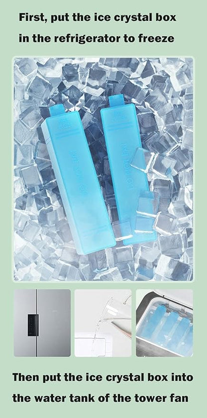 3-in-1 Bladeless Tower Fan with 4L Water Tank & Ice Crystal Packs — 3 Speeds, 3 Wind Modes, 7-Hour Timer, Remote Control, Wheels